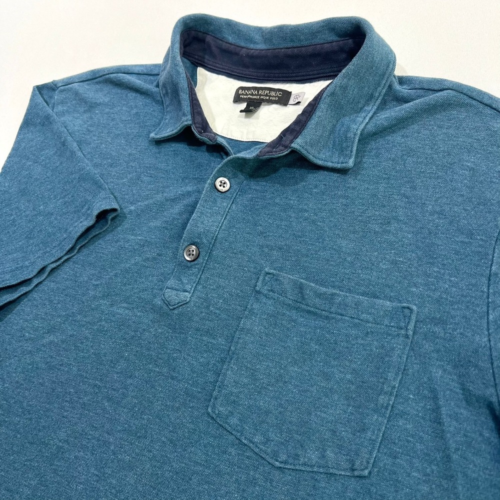 Banana Republic Dont Sweat It Performance Pique Polo Shirt Mens XL Blue Pocket